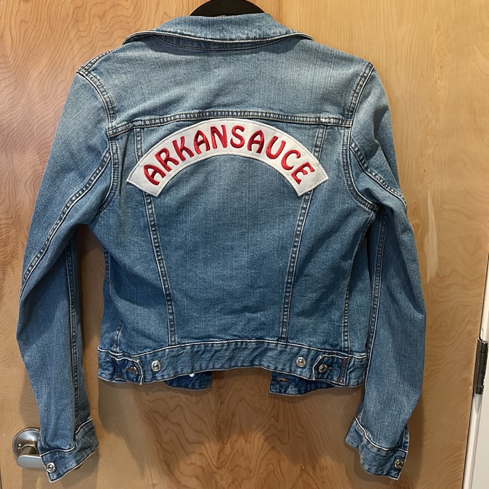 Custom Arkansas jean/ denim jacket size US 8 razobacks